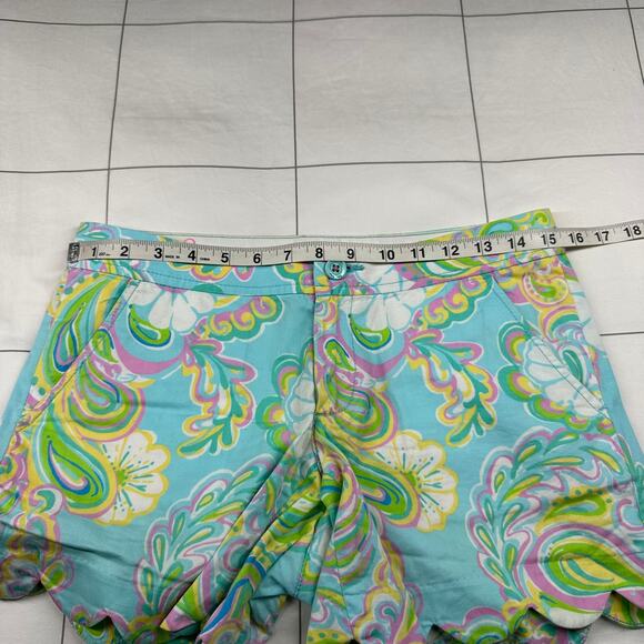 Lilly Pulitzer Shorts Women 0 Blue Green Buttercup Scalloped Hem Preppy Colorful - Picture 7 of 12